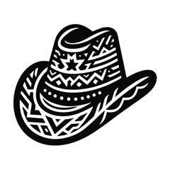 Decorative Cowboy Hat Ornament Illustration in Black and White