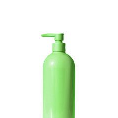 Fototapeta premium Bright green pump bottle against a stark. Isolated Transparent Background