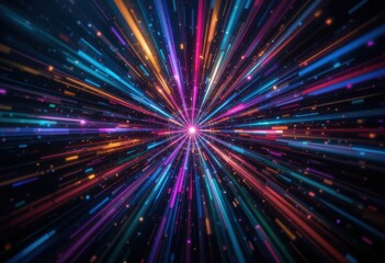 Fototapeta premium Vibrant Lights Expanding from Central Point in Dark Background