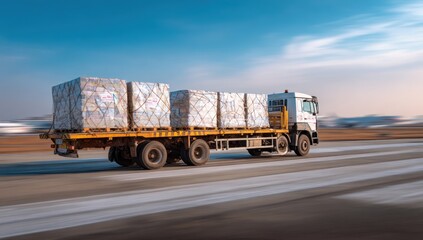 Truck loaded with cargo on an airport tarmac