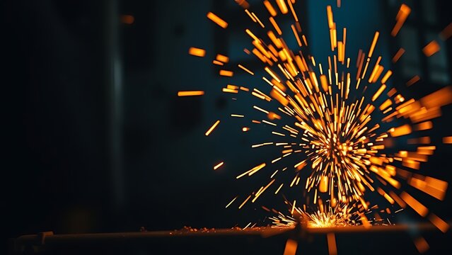 Abstract close-up of glowing sparks in metalworking, highlighting industrial energy and craftsmanship.