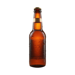 A single amber glass beer bottle isolated on a Isolated Transparent Background