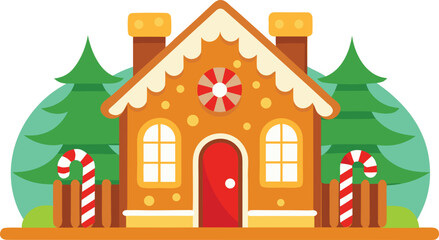 Fototapeta premium Icing decorated gingerbread house vector.