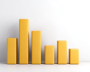 A minimalist representation of growing statistics with yellow bar graphs on a clean white background.