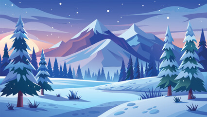 Peaceful Snow Covered Pine Landscape.