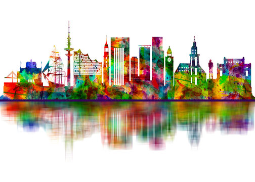 Hamburg Germany Skyline, Cityscape Skyscraper Buildings Landscape City Downtown Abstract Landmarks Travel Background Modern Art Architecture