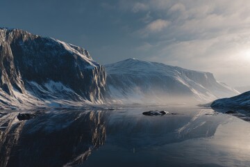Snowy mountain range reflecting in a calm lake (1)
