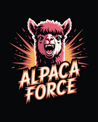 Alpaca Force T-shirt Design, Aggressive and Powerful Alpaca Graphic Vector 