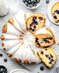 Frosted blueberry bundt cake, ready to be enjoyed