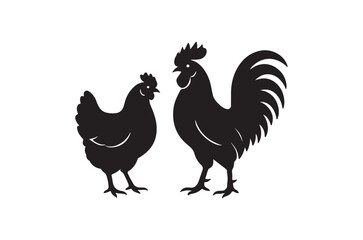 Silhouette of hen, Set of hen cartoon  of different shapes,  Animels vector illustration, Collection of Hand Drawn pet icons on white background.