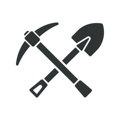 Crossed pickaxe and shovel silhouette mining tools excavation equipment industrial digging vector