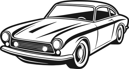 Black and white outline of a classic coupe car with sleek lines automobile vehicle