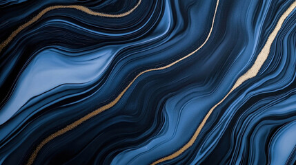 Obraz premium Elegant abstract blue black wavy background with golden accents, perfect for creating stylish designs and sophisticated presentations in various projects.