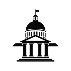 Government building silhouette capitol dome courthouse public institution classic architecture vector icon © azad