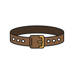 Brown leather belt with gold buckle fashion accessory casual waist strap isolated vector illustration
