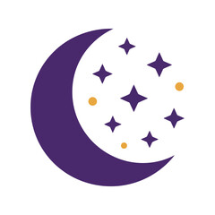 Purple crescent moon with stars night sky celestial fantasy dream illustration