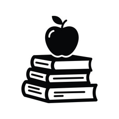 Stack of books with apple illustration education concept learning symbol knowledge icon school graphic