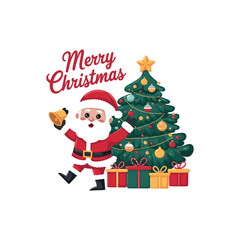 Merry Christmas Santa Claus with Christmas Tree and Gifts – Festive Holiday Illustration

