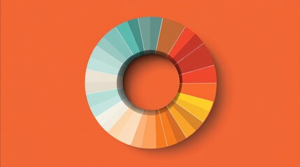 Fototapeta premium Colorful wheel with color palette swatches on orange background, color theory