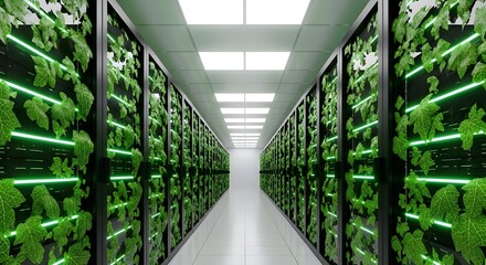 Green Server Racks with Growing Vines | Sustainable Data Center Concept for Green Technology, Ecology and Innovation