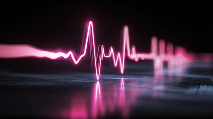 A vibrant pink heartbeat line displayed against a dark background, symbolizing life, health, and technology.