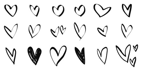 Doodle hearts on set. hand drawn style. love symbol. vector illustration