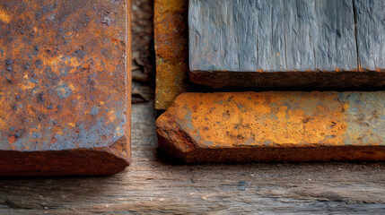 Antique brown wooden door with a rusty iron lock and weathered metal texture
