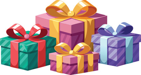 Wrapped Gift Boxes with Shiny Ribbons.