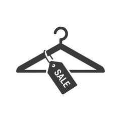 Black clothes hanger with red sale tag fashion retail promotion shopping discount symbol isolated vector graphic