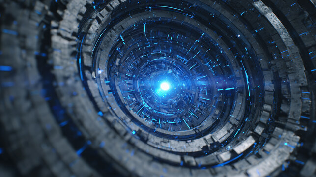 Futuristic digital communication concept with a blue abstract technology circle design and a web interface backdrop - Powered by Adobe