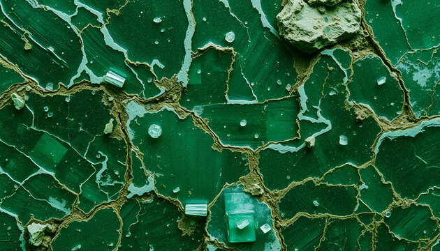 Megascopic emerald surface showing intricate patterns, mineral lines, and raw crystal textures with high-resolution depth