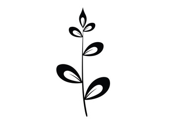 Vector illustration of photo of simple black outline of a plant branch with leaves, symbolizing nature and growth, isolated on white background