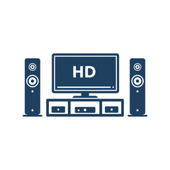 Home theater system vector illustration hd television with speakers and media console entertainment setup