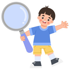 Illustration of a boy holding a magnifying glass