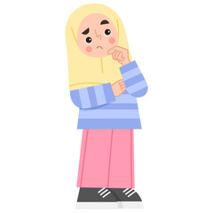 Illustration of a toughtful hijab girl