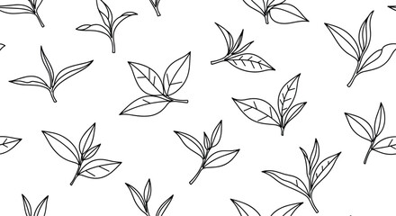 Delicate hand drawn botanical leaf illustrations seamless repeating pattern for natural design projects