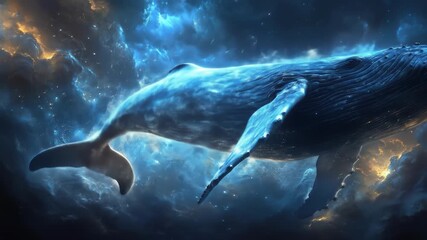 A luminous whale soaring through a cosmic nebula - Powered by Adobe