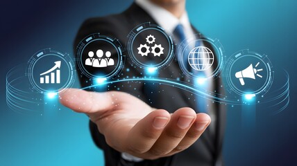 Business Strategy Consulting with Digital Icons and Professional Service Concepts