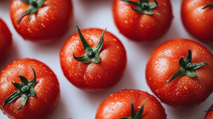 Fototapeta premium Fresh, red tomatoes with water droplets