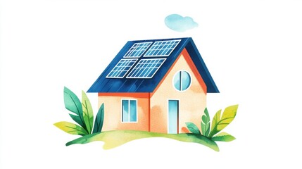 House with solar panels on roof in peaceful grassy area