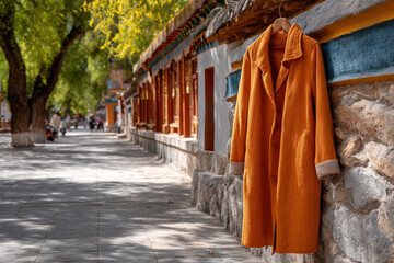 Fototapeta premium beautifully decorated coat hung elegantly at entrance of temple