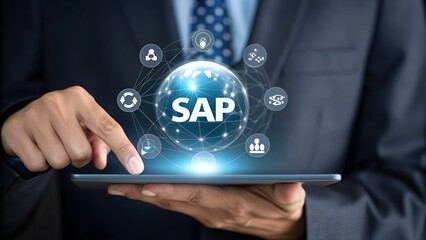 Business professional interacting with sap digital transformation technology