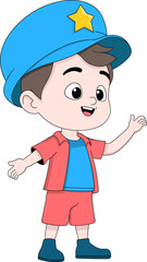 Smiling Boy in Red and Blue Outfit with Star Cap Illustration