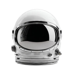 Silver astronaut helmet with reflective visor. Isolated white background. Png format