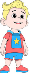 Smiling Boy in Red and Blue Outfit with Star Design Illustration