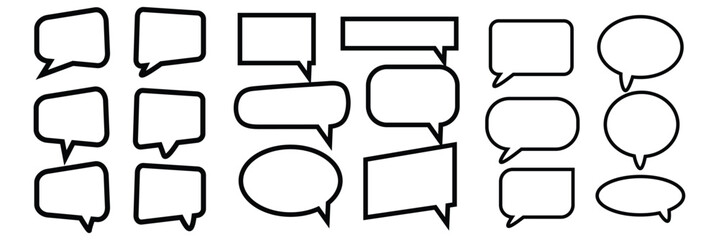 Obraz premium Set of speech bubbles. Speak bubble text, cartoon chatting box, message box. Blank empty vector white speech bubbles. Cartoon balloon word design. EPS10