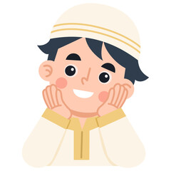 Illustration of Smiling Muslim Boy Wearing Kufi