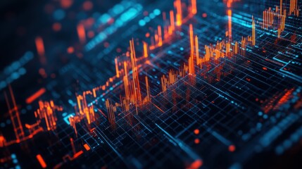Futuristic data visualization with dynamic graphs and charts