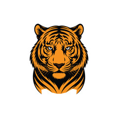 Detailed Tiger Head Illustration in Bold Vector Style on White Background

