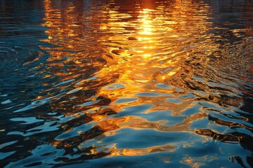 Golden sunset reflected in rippled water